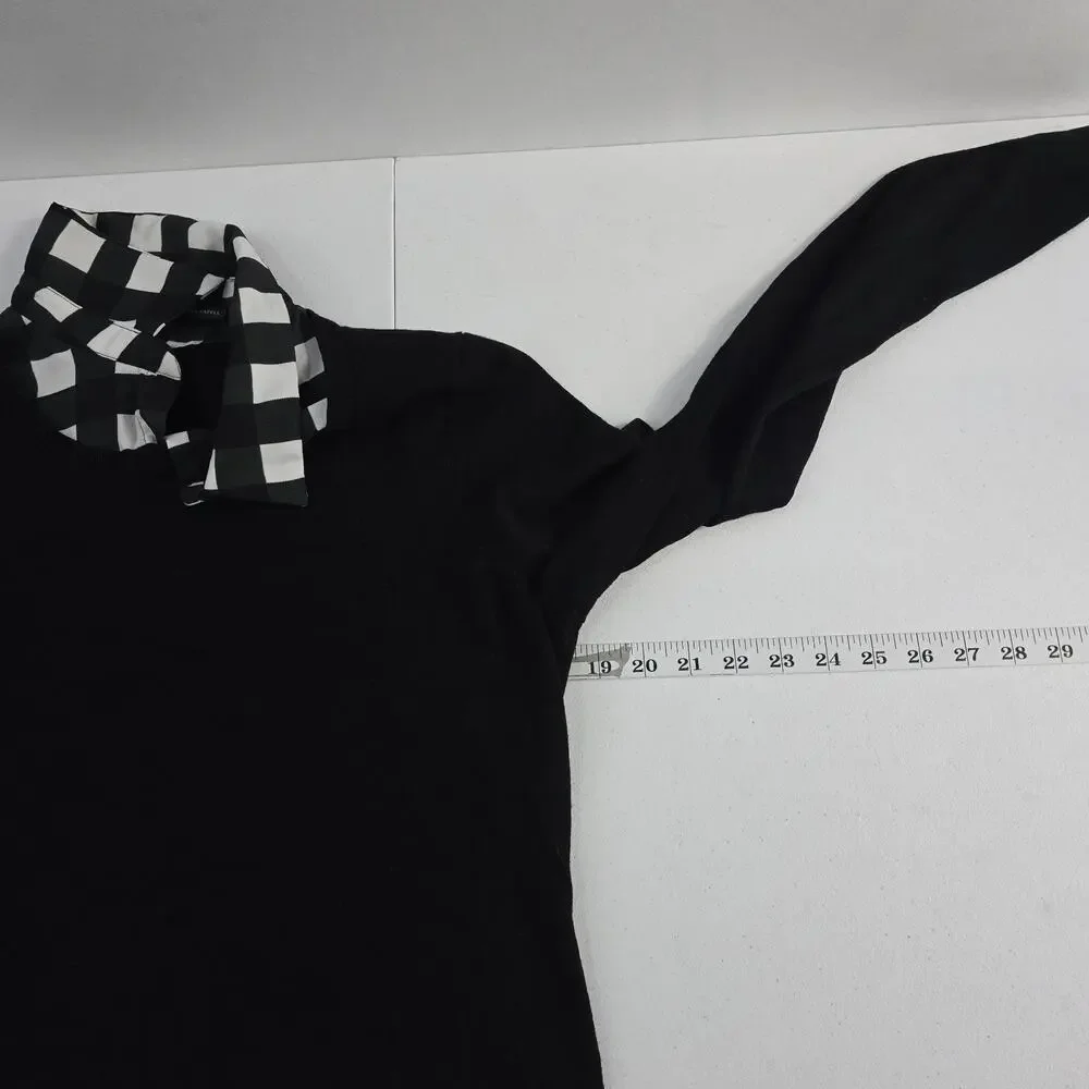 Adrianna Papell Women’s Black Long Sleeve Sweater Top Buffalo Check Collar Hem M - Picture 3 of 8